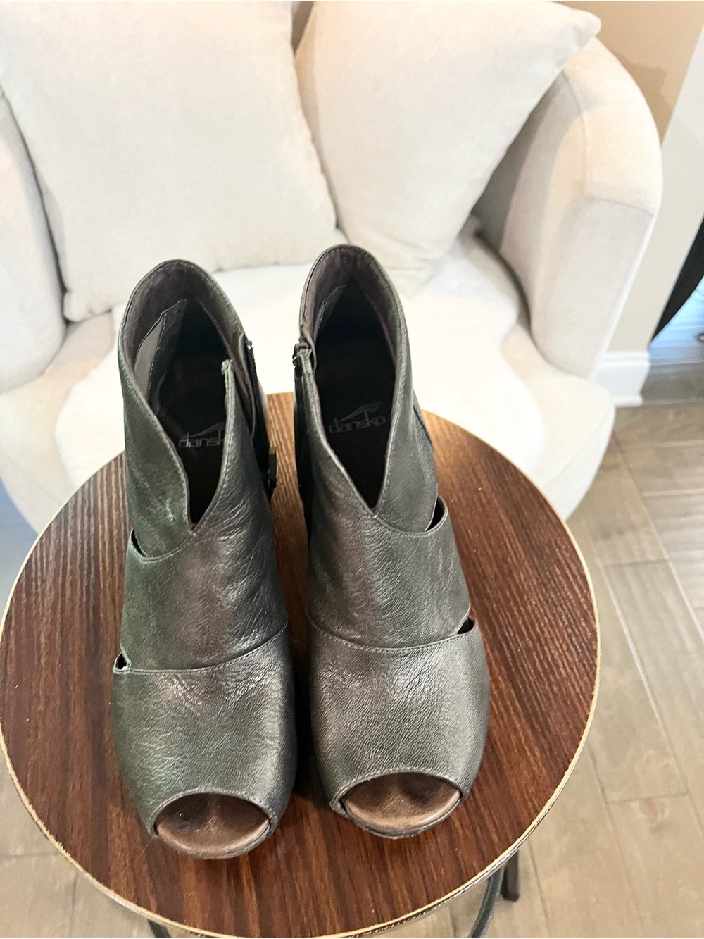 Dansko Dark Metallic Pewter/Charcoal  Open-Toe Ankle Heels